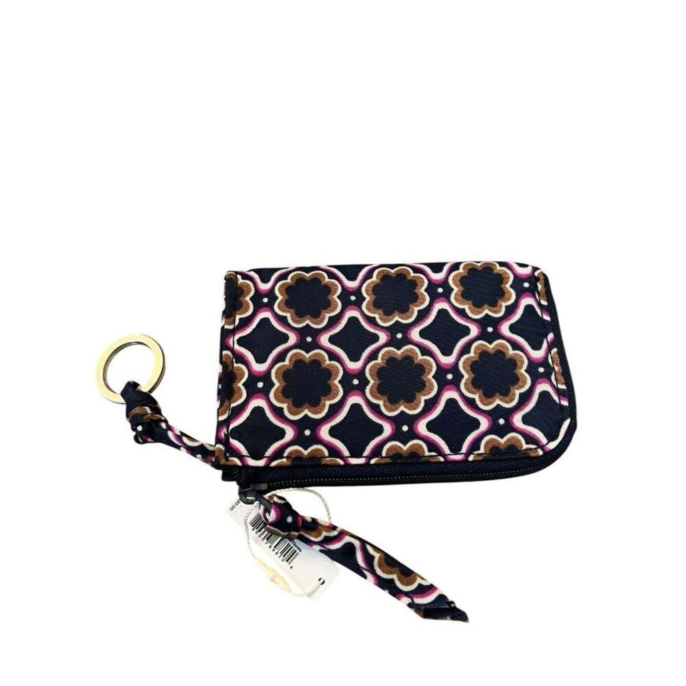 Vera Bradley Zip Card Pouch Key Ring Coin Purse Navy Blue Purple NWT - Picture 2 of 3